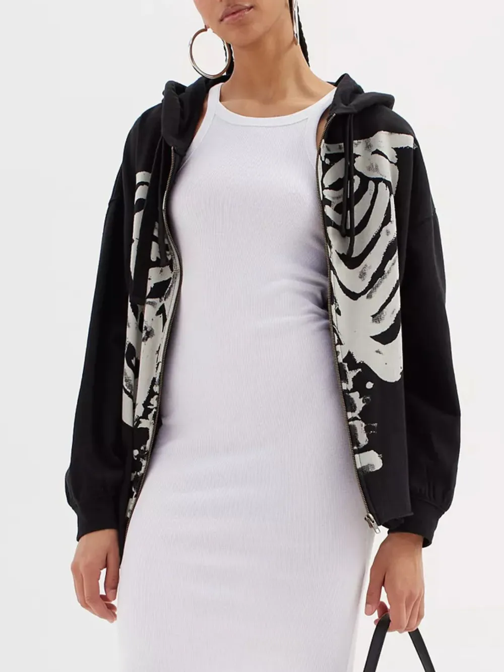 Skeleton Zip Up Drawstring Hoodie, image 3