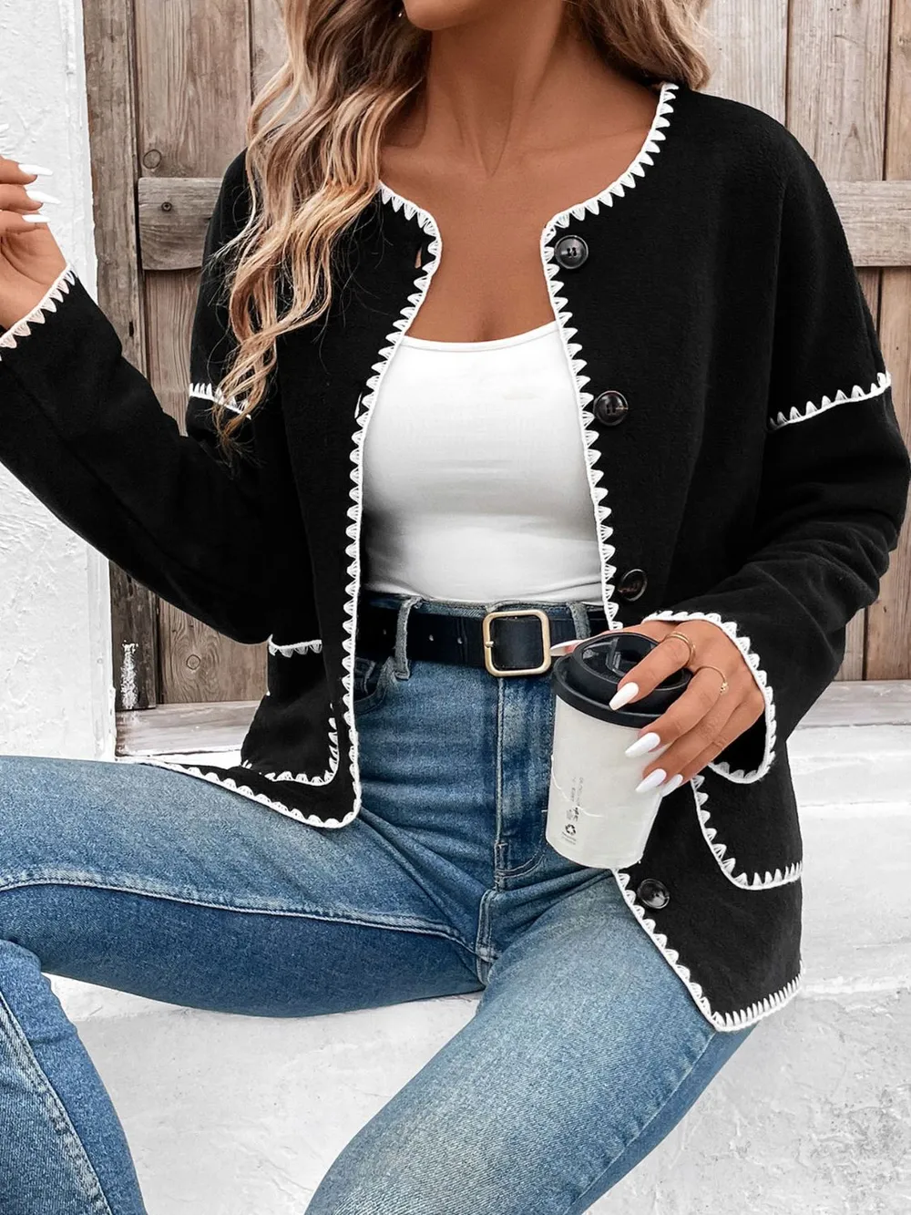 Pocketed Contrast Button Up Jacket, image 2