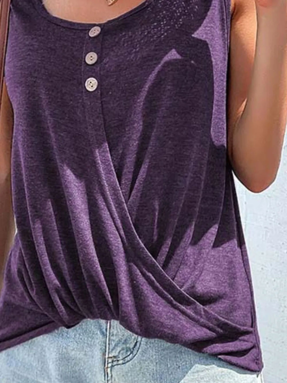 Full Size Decorative Button Round Neck Tank Plus Size, image 14