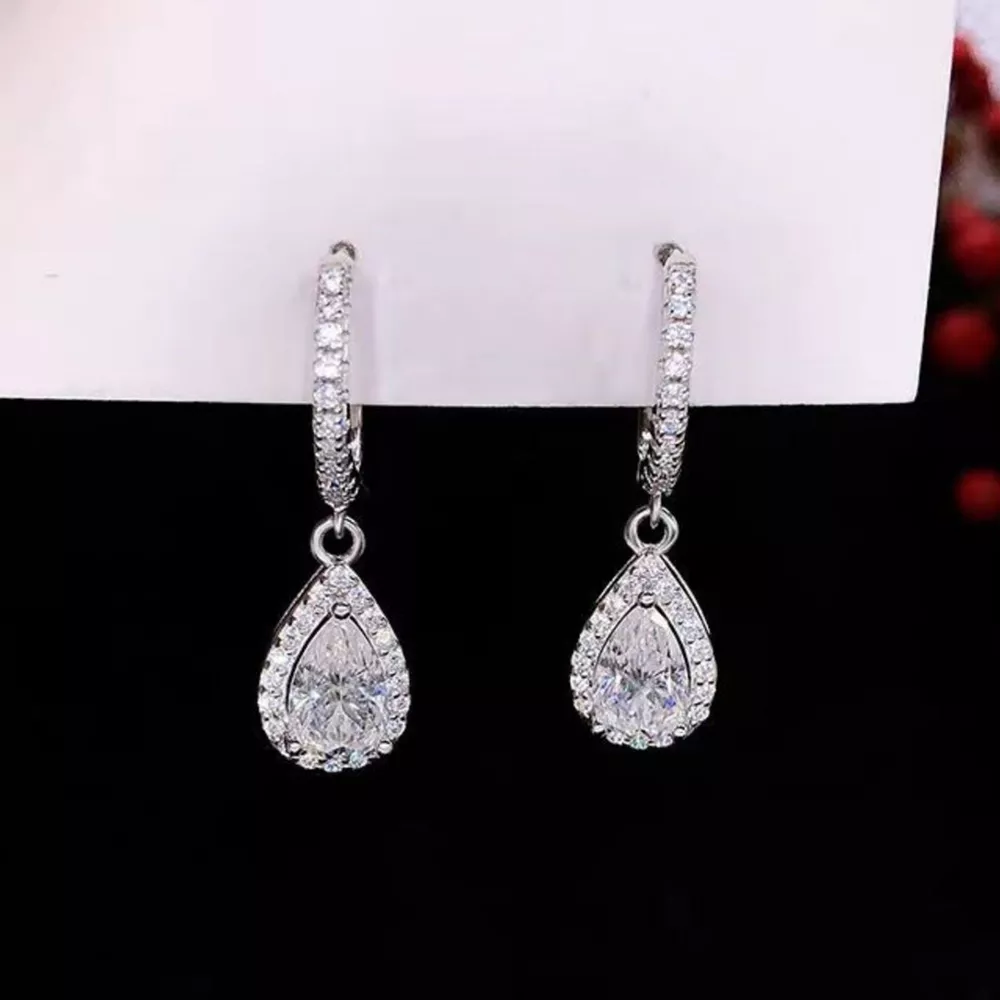 1 Carat 925 Sterling Silver Moissanite Hoop Teardrop Earrings, image 7