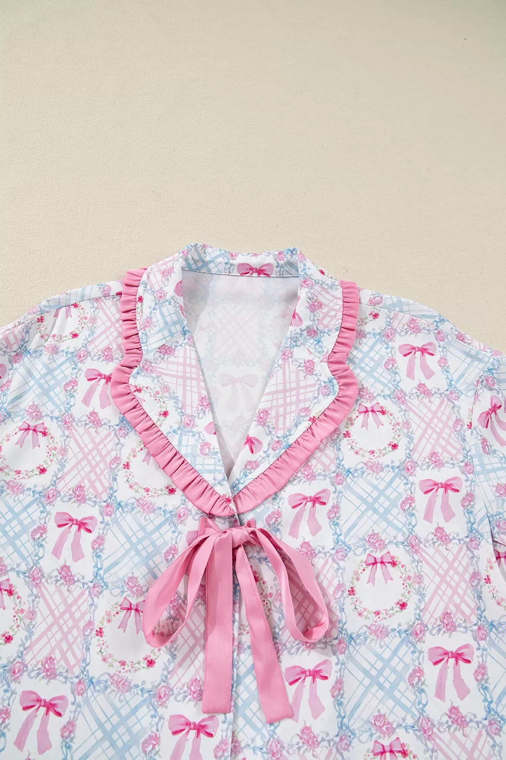 Wreath Pattern Christmas Tied Front Long Sleeve 2pcs Pajama Set, image 6