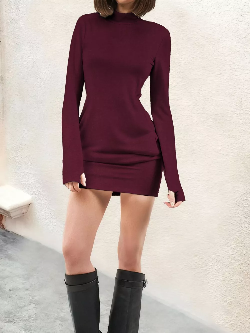 Turtleneck Long Sleeve Mini Dress with Pockets, image 10