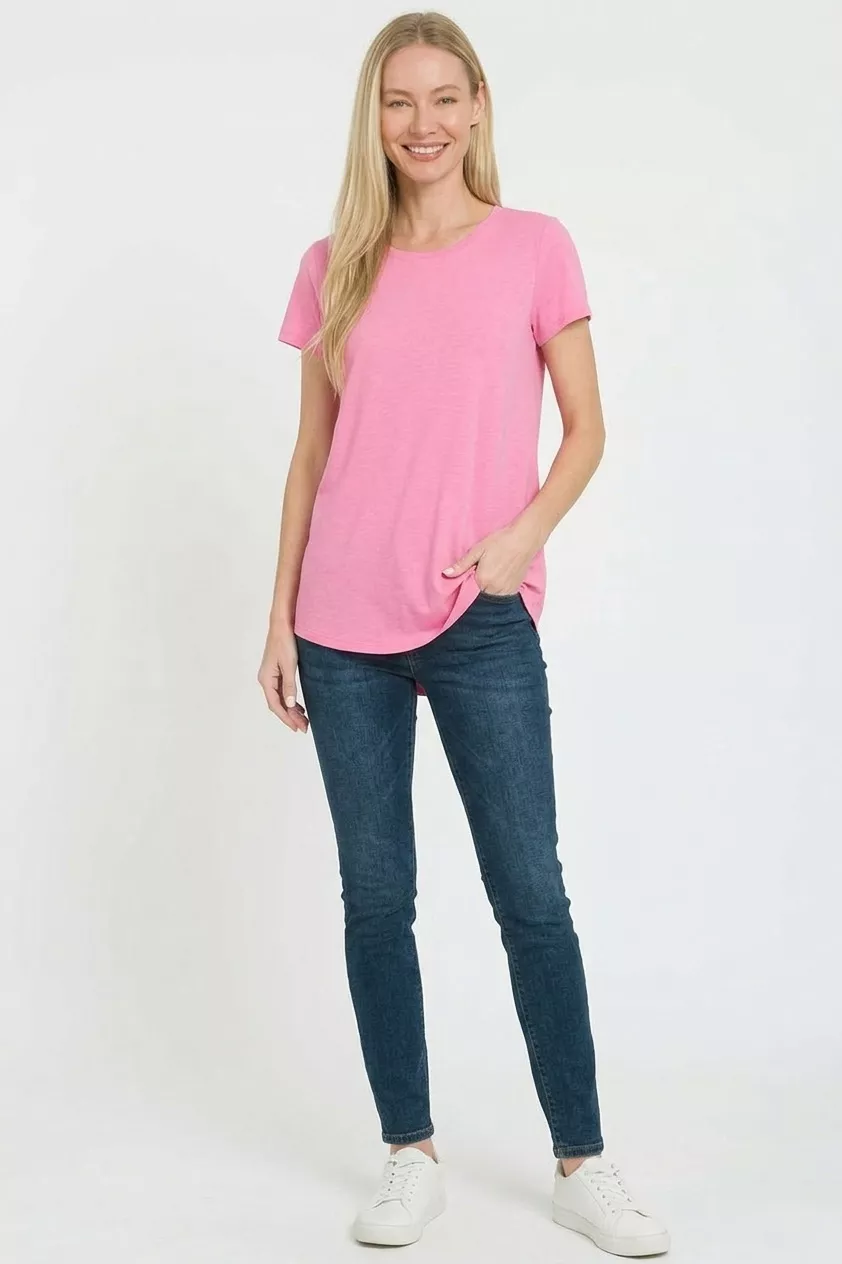 Rayon Short Sleeve V-neck Round Hem Top, image 2