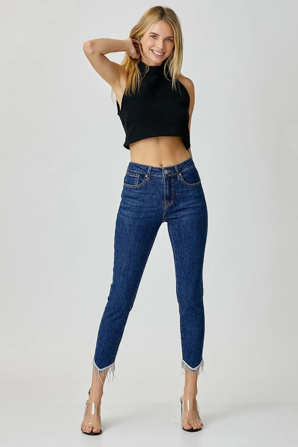 Full Size Embellished Mid Rise Crop Skinny Jeans, image 3