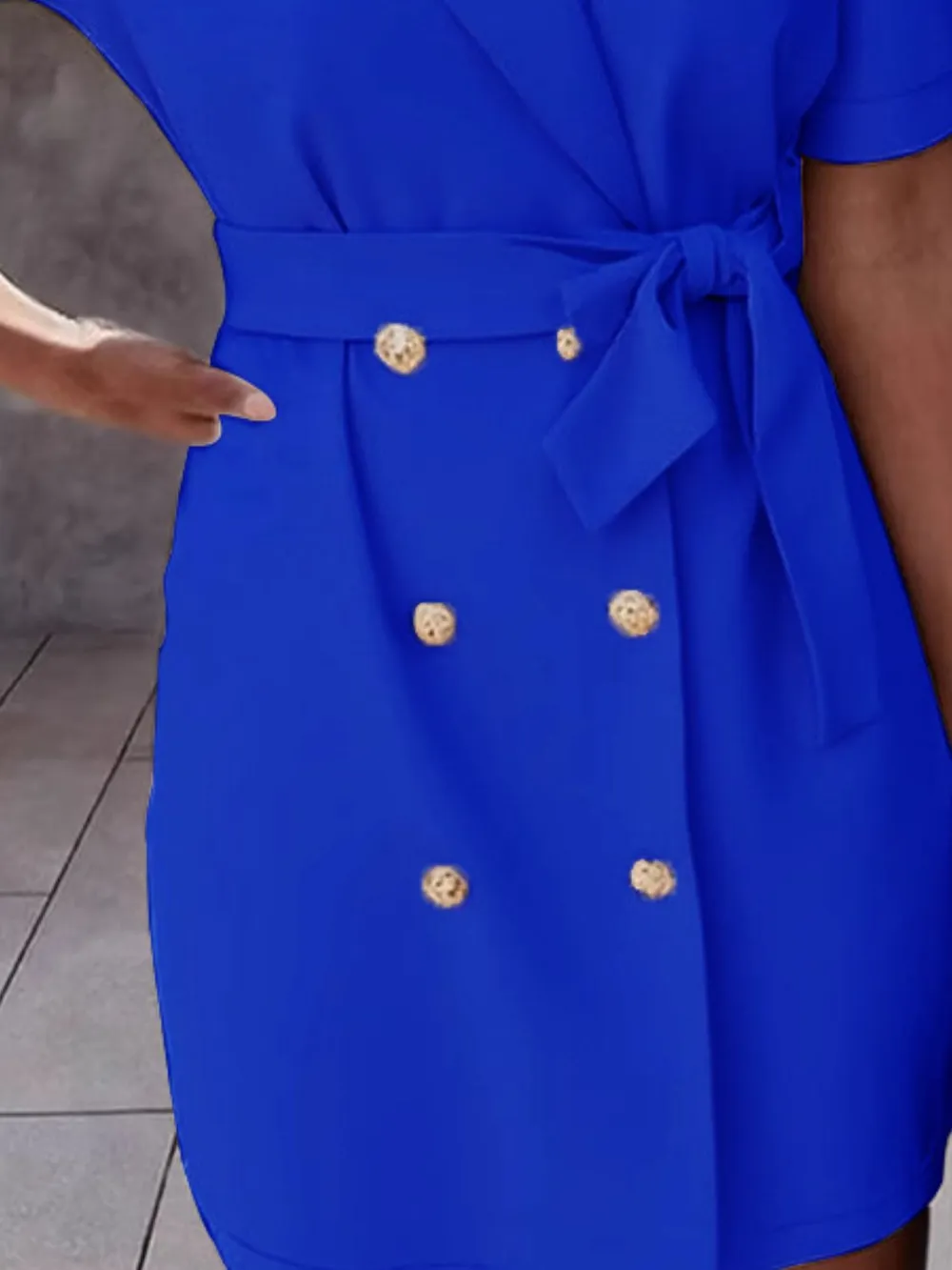 Lapel Collar Short Sleeve Tie Waist Mini Dress, image 11