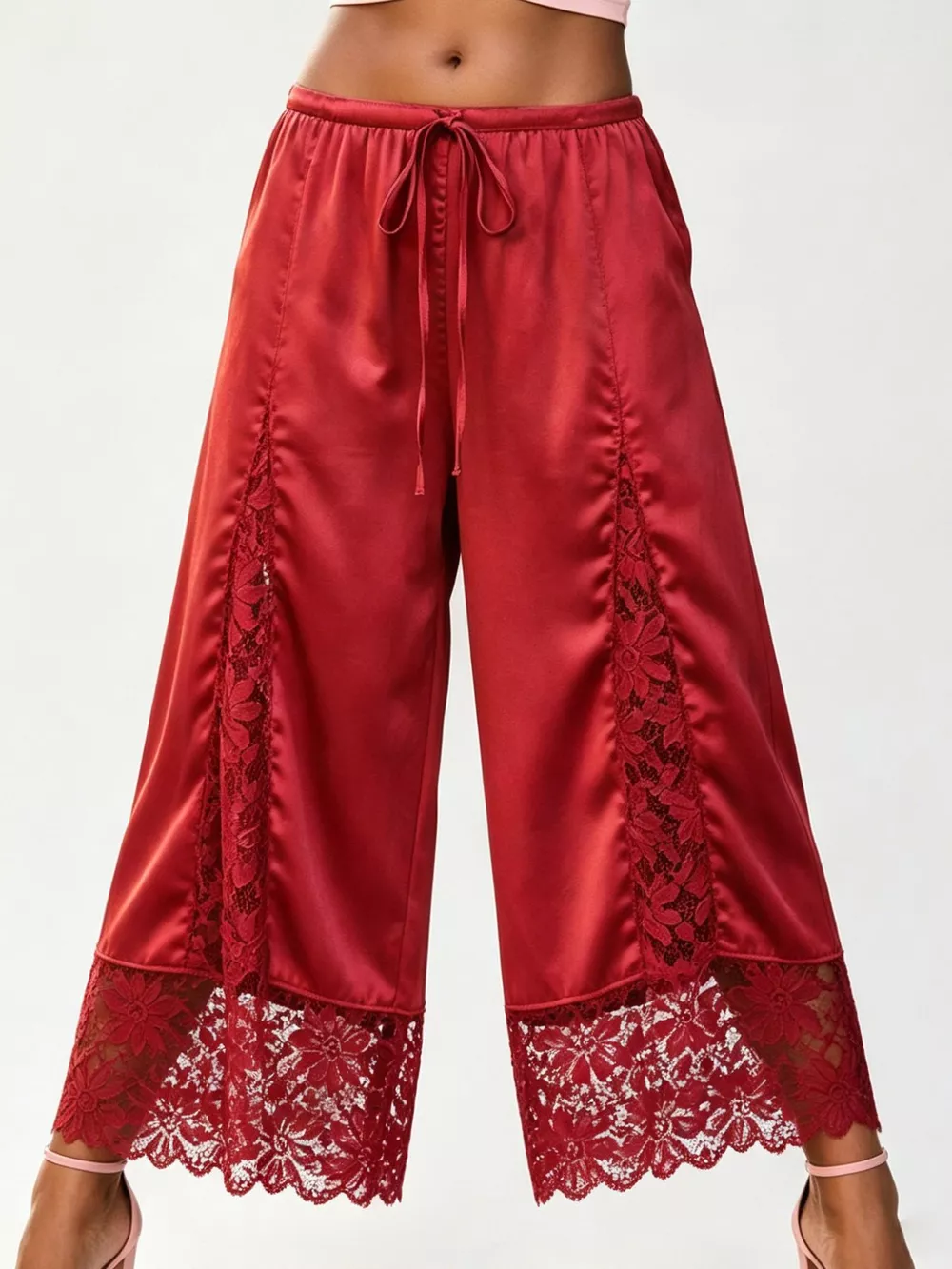 Lace Trim Wide-Leg Cropped Pants, image 22