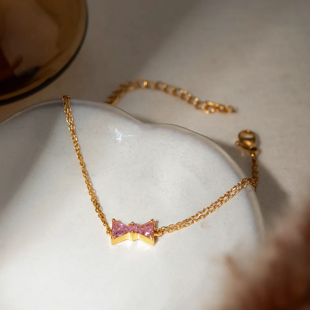 Stainless Steel Zircon Bow Bracelet, image 5