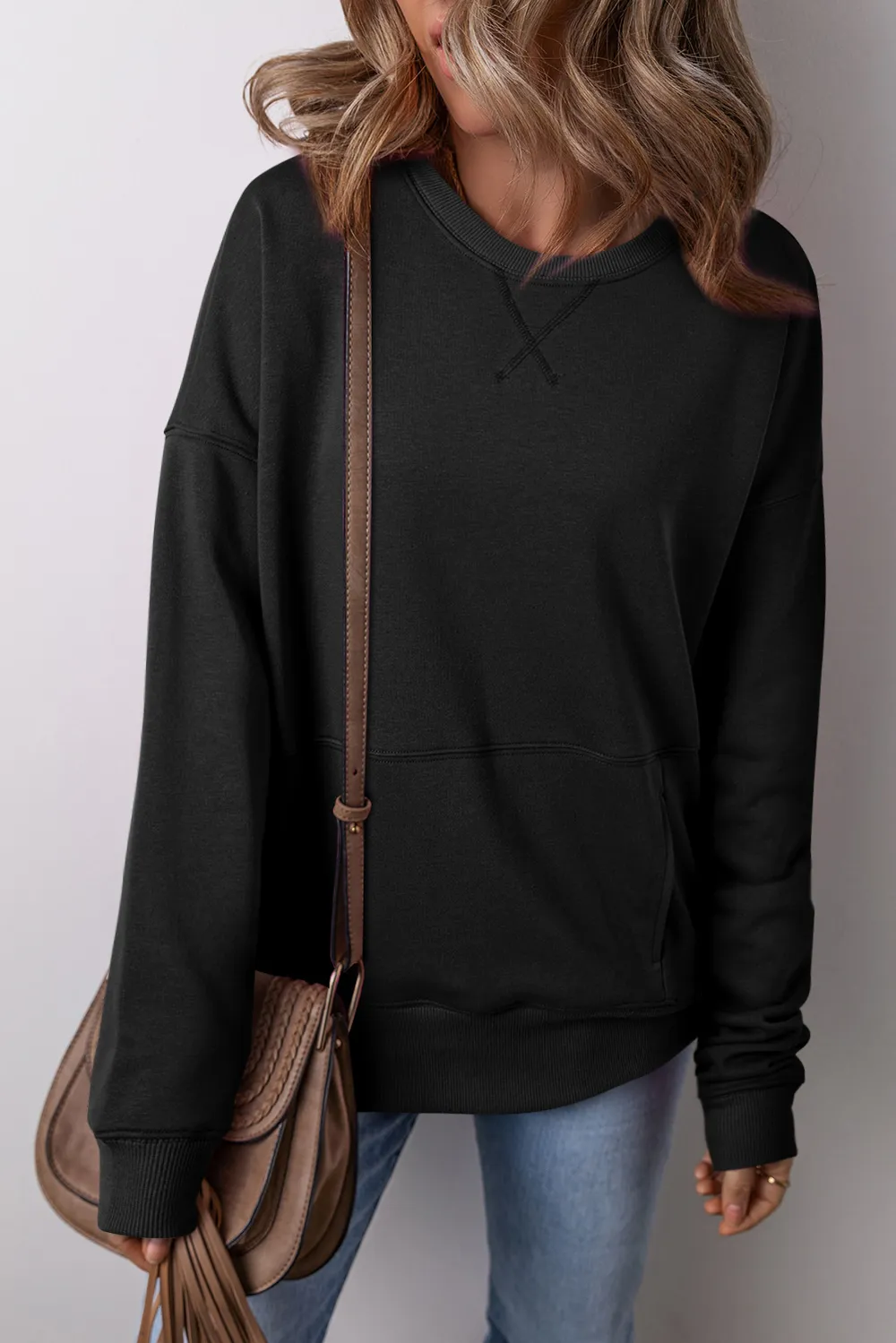 Solid Color Round Neck Long Sleeve Sweatshirt, image 20