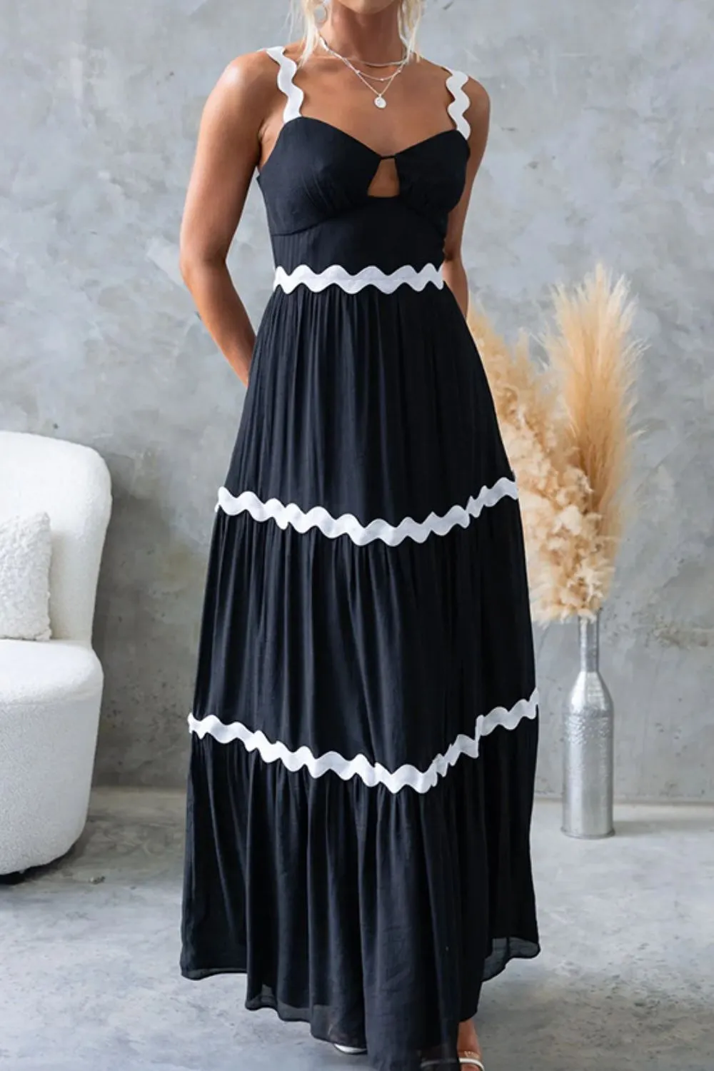 Tiered Maxi Dress with Scalloped Trim, image 8