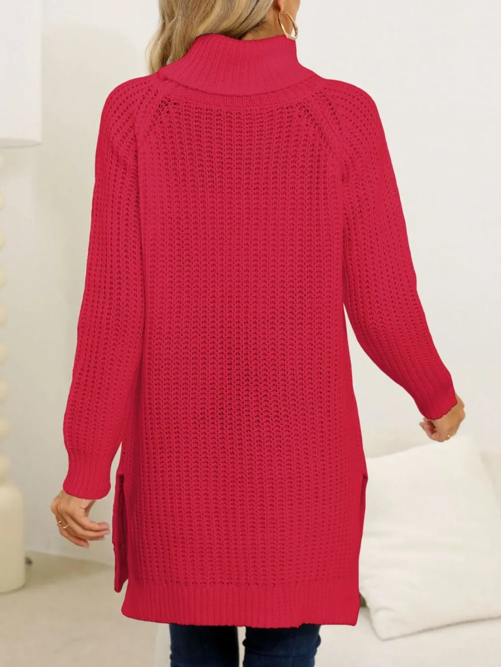 Slit Turtleneck Long Sleeve Sweater, image 6