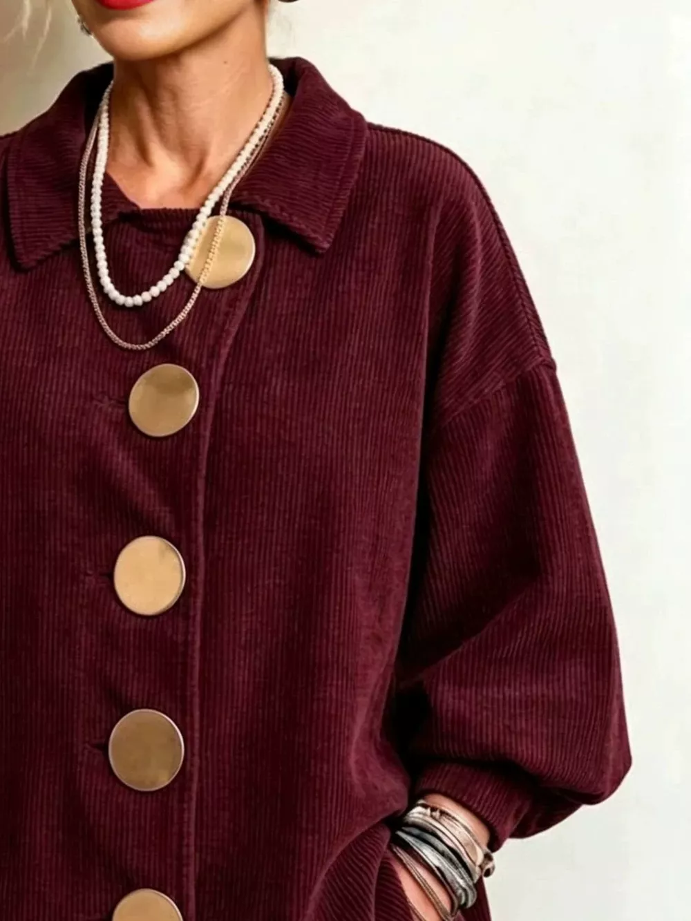 Full Size Corduroy Button-Down Jacket Plus Size, image 8