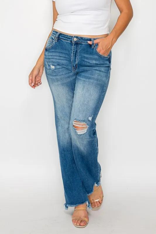 Full Size Raw Hem Distressed Mid Rise Straight Jeans, image 7
