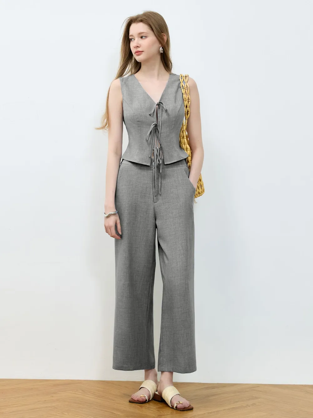 Tie Front Vest and Wide Leg Pants Set, image 8