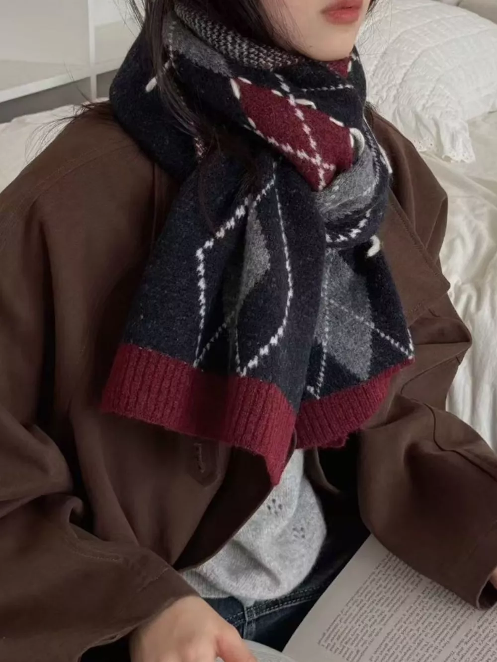 Classic Argyle Knitted Winter Scarf, image 3