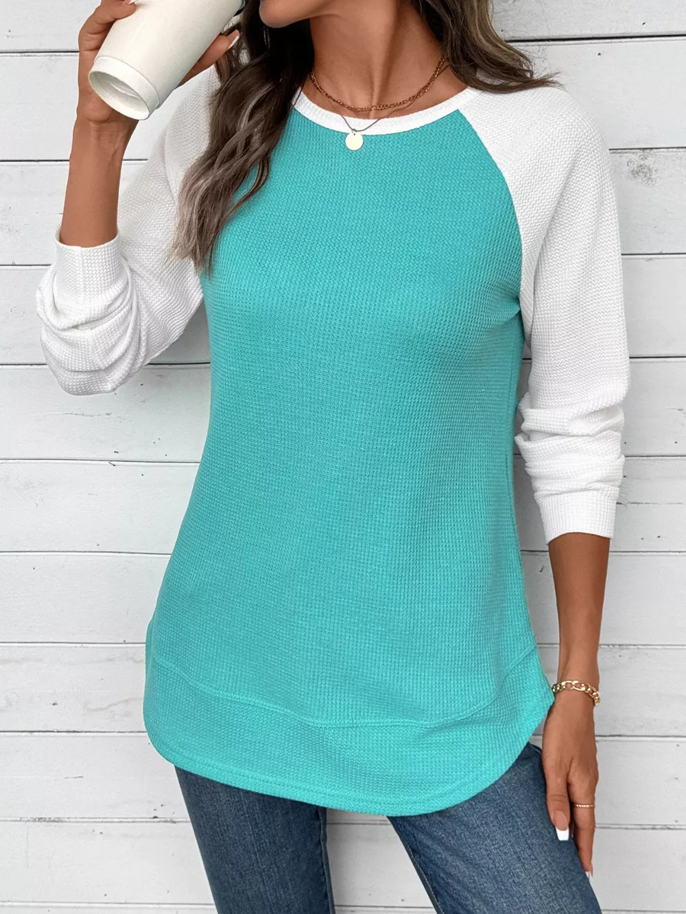 Waffle Knit Raglan Sleeve T-Shirt, image 26