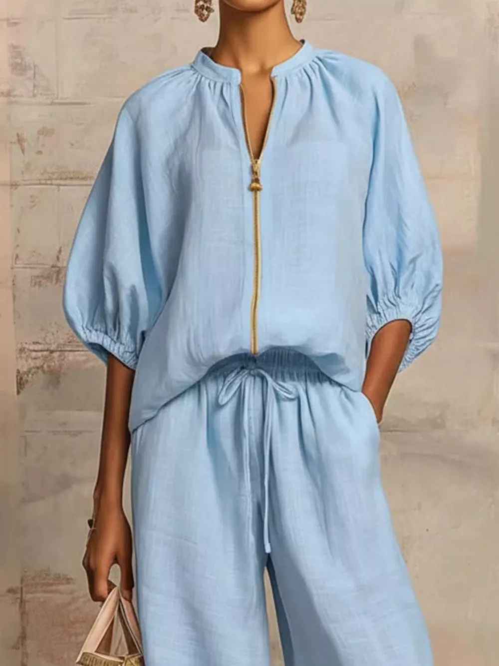 Full Size Zip-Front Top and Wide-Leg Pants Set Plus Size, image 8
