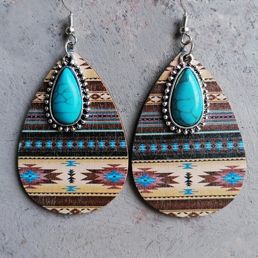 Artificial Turquoise Geometric Teardrop Earrings, image 3