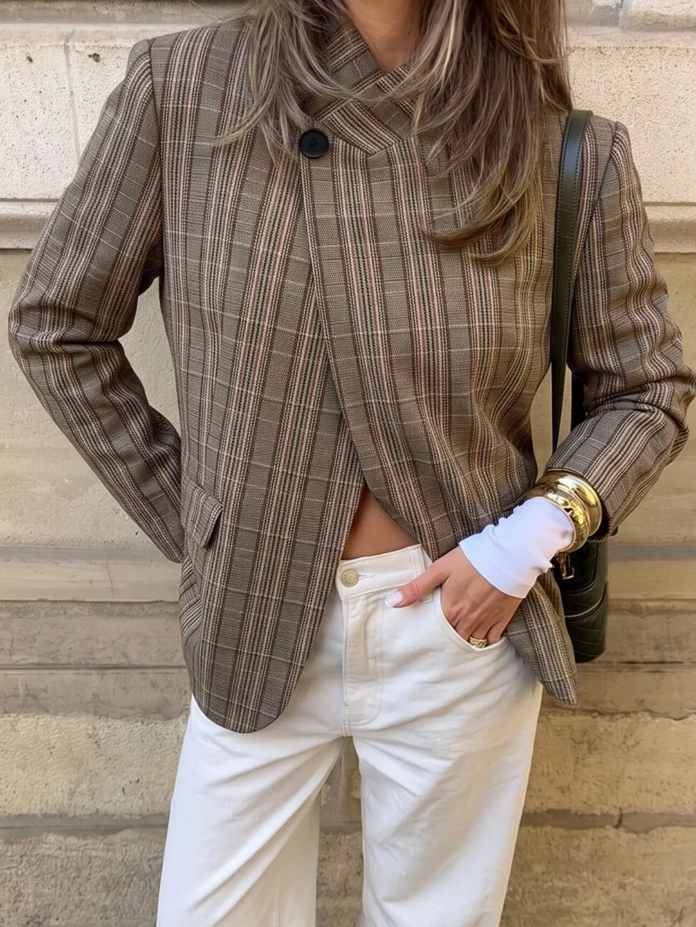 Plaid Single-Button Blazer, image 4