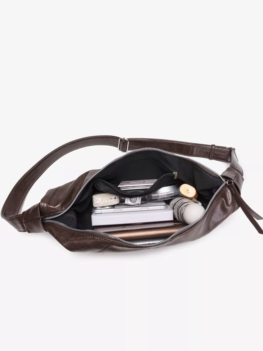 Minimalist PU Leather Dumpling Crossbody Bag with Adjustable Strap, image 7