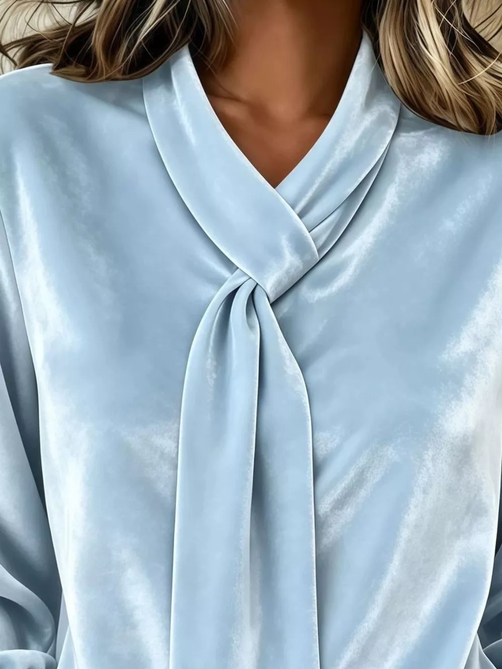 Full Size Velvet Tie-Neck Long Sleeve Blouse Plus Size, image 2