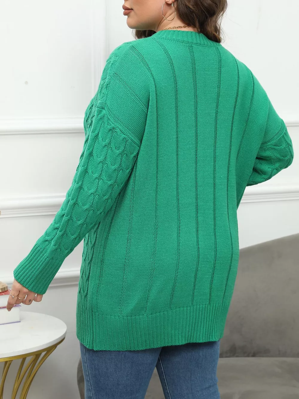 Plus Size Cable Knit Dropped Shoulder Sweater, image 12