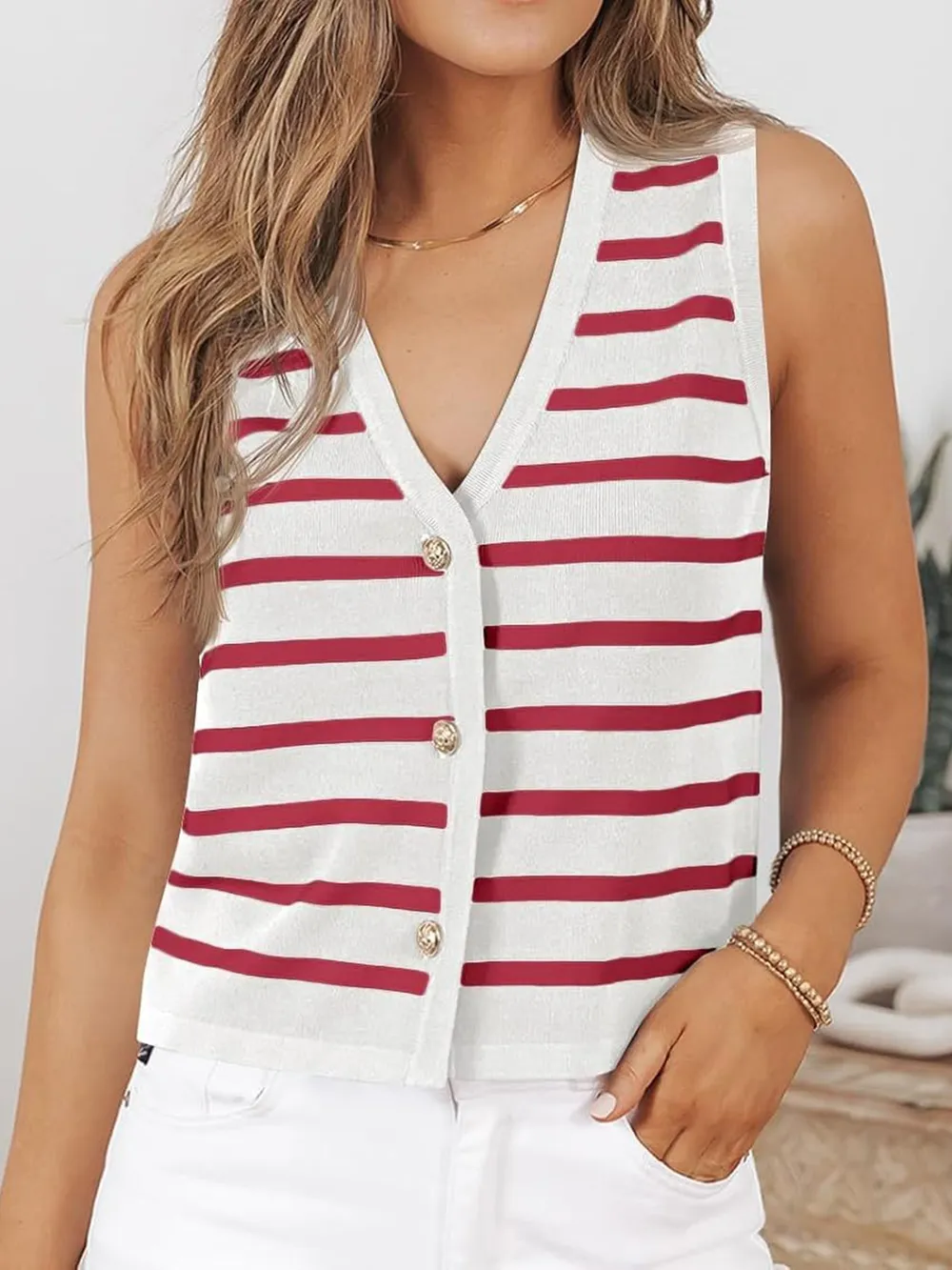 Striped V-Neck Knit Vest, image 11