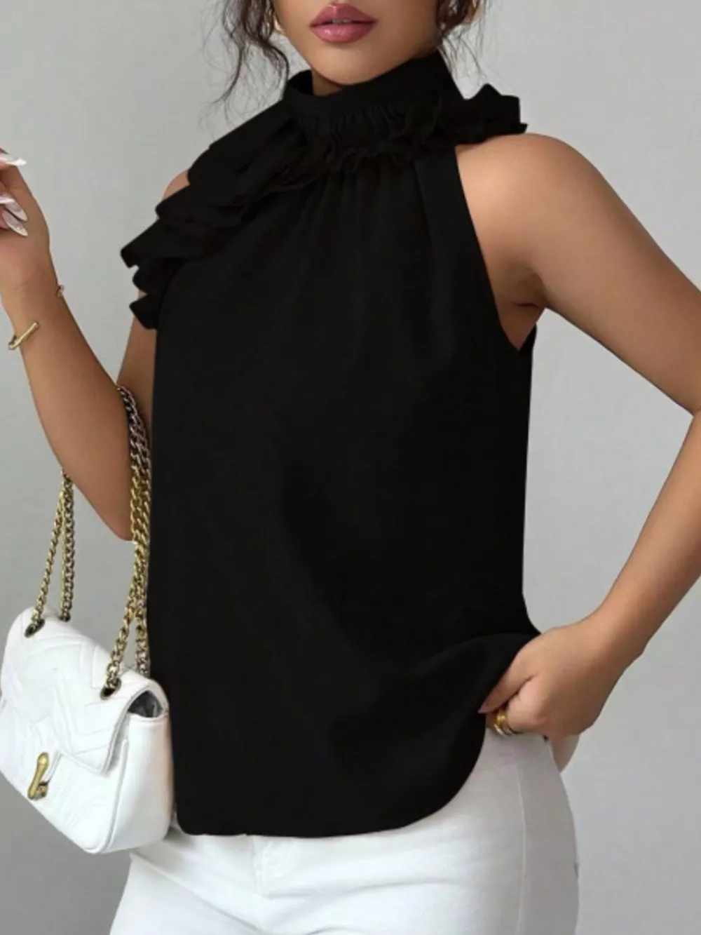 Ruffle High Neck Sleeveless Top, image 9