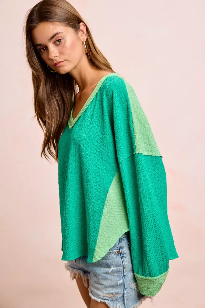 Textured Jersey Color Block Top With Cut Edge, image 9