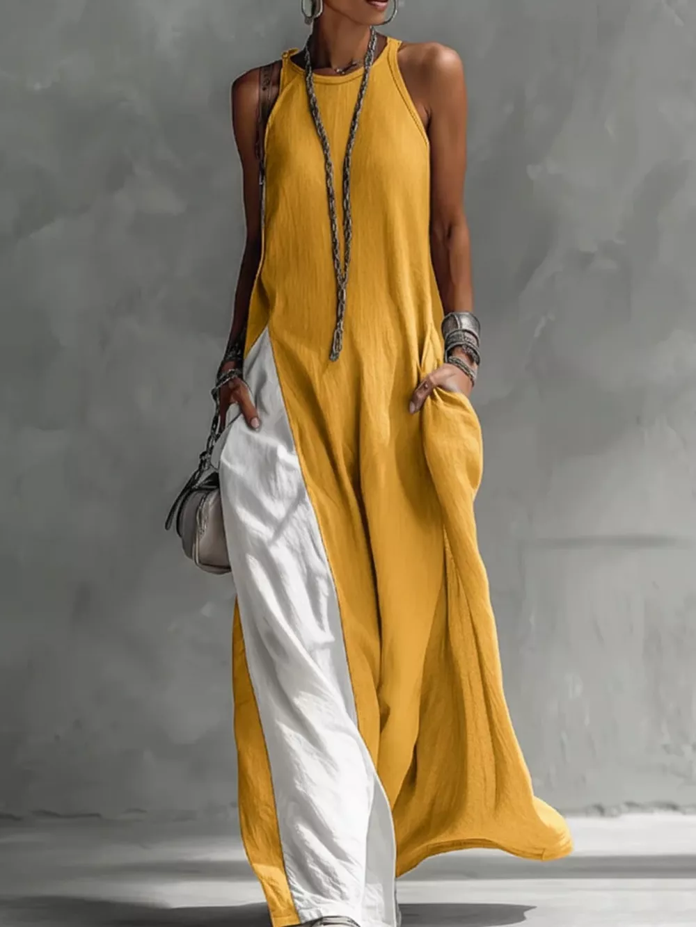 Two-Tone Sleeveless Maxi Dress, image 6