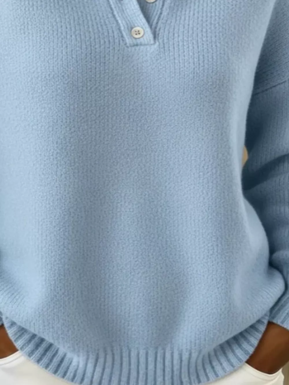 Full Size Button Detail Dropped Shoulder Sweater Plus Size, image 4