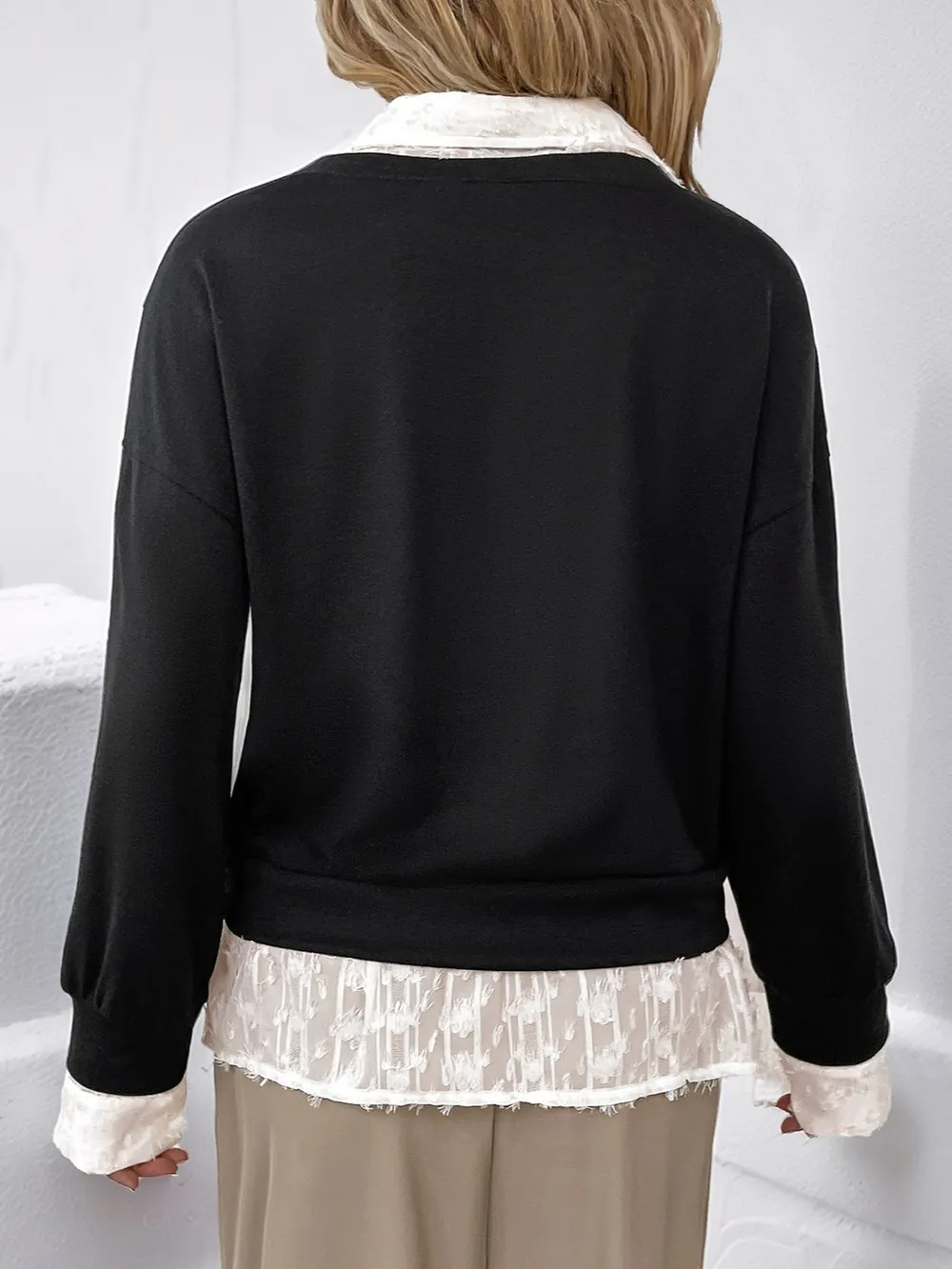 Faux Layered Contrast Long Sleeve Sweatshirt, image 4
