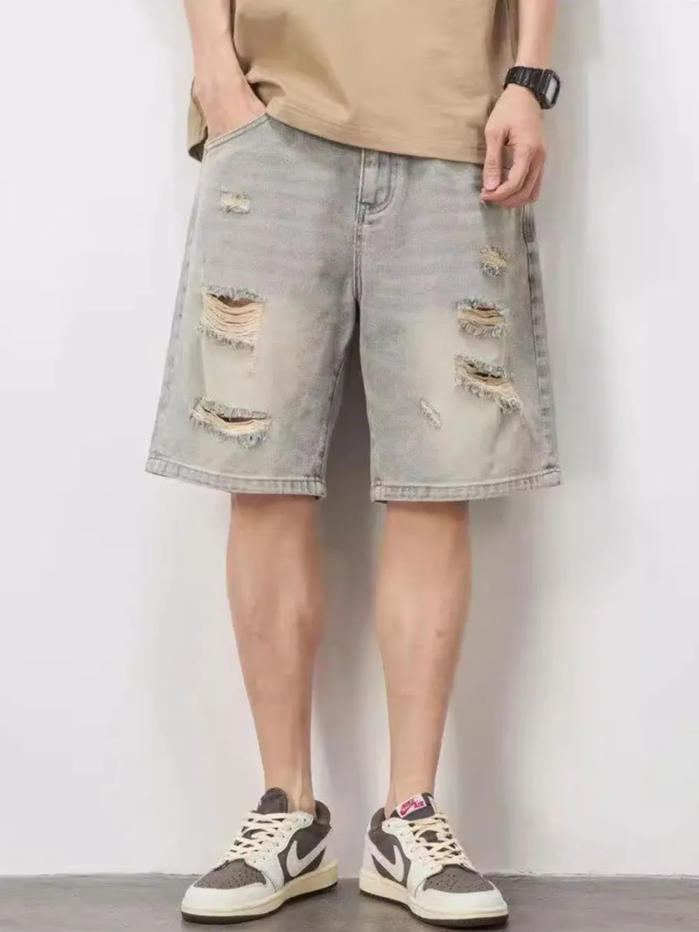 Men's Full Size Distressed Denim Shorts Plus Size, image 3