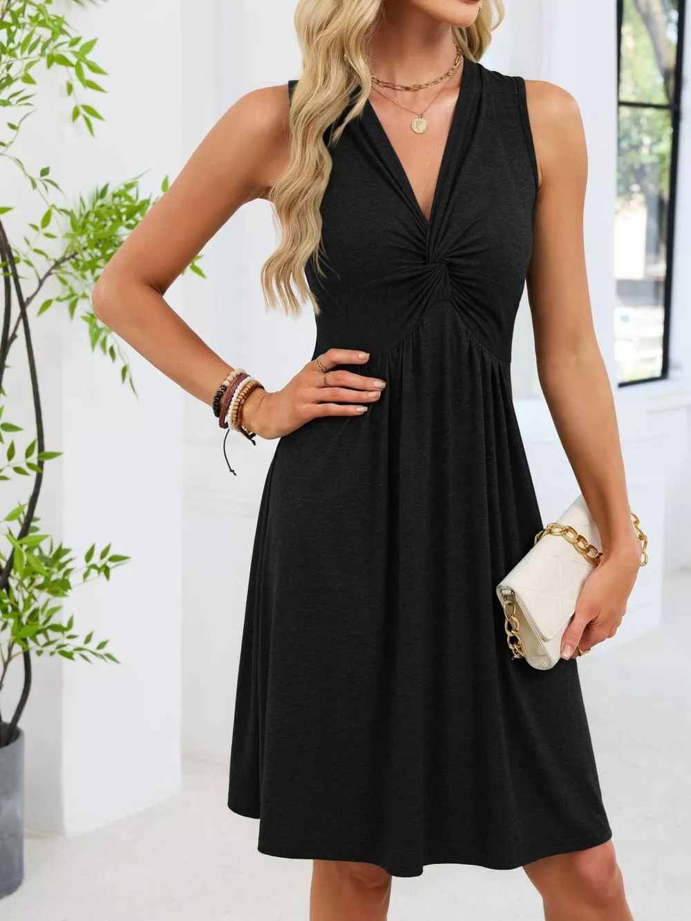 Sleeveless Twist Knot Front Casual Dress, image 8