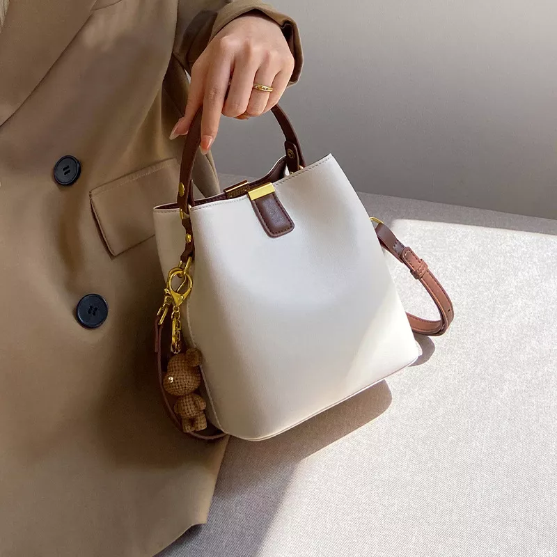 Leather Bucket Crossbody Bag, image 3
