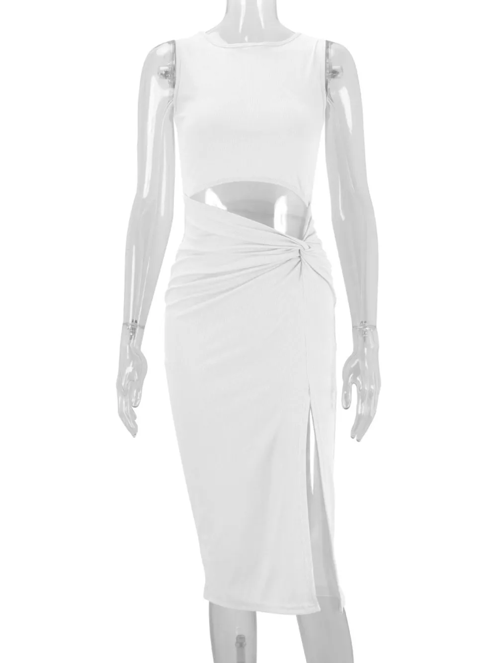 Sleeveless Cut-Out Ruched High-Slit Bodycon Dress, image 17