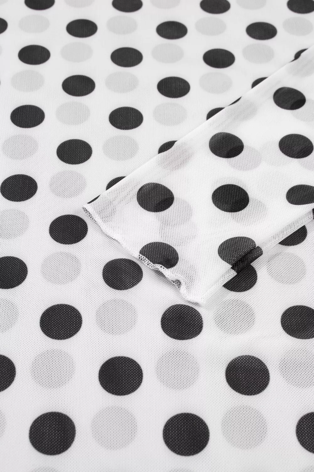 Polka Dot Mesh Long Sleeve Stand Neck Sheath Top, image 8