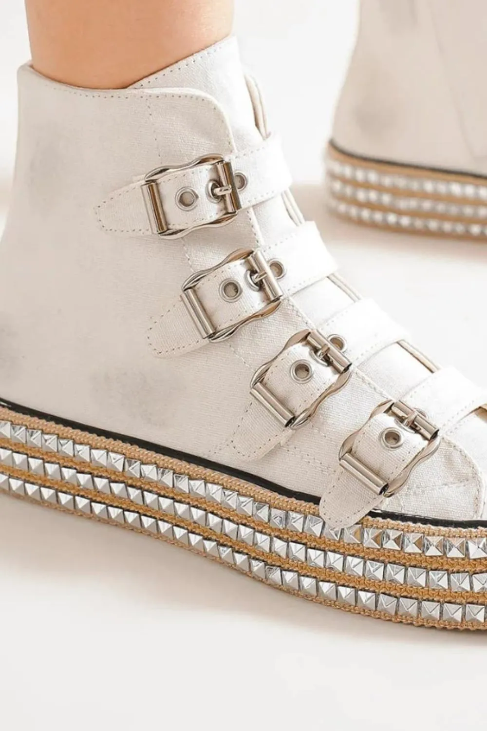Multi-Buckle Straps Studded Platform Sneakers, image 2