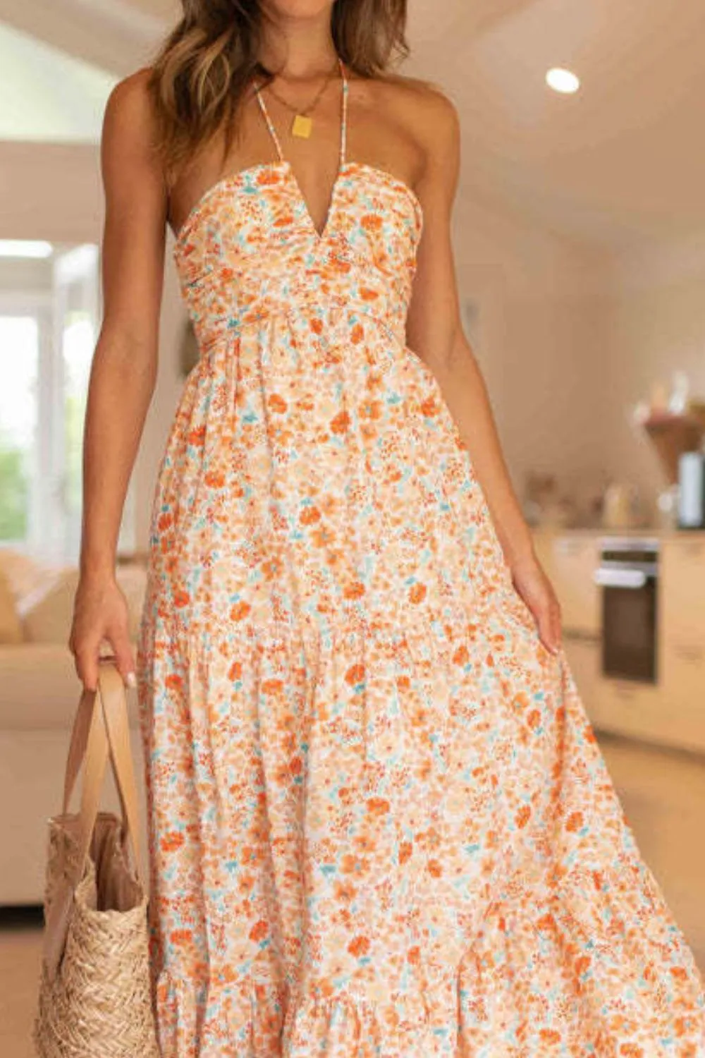 Floral Halter Neck Tiered Maxi Dress, image 4