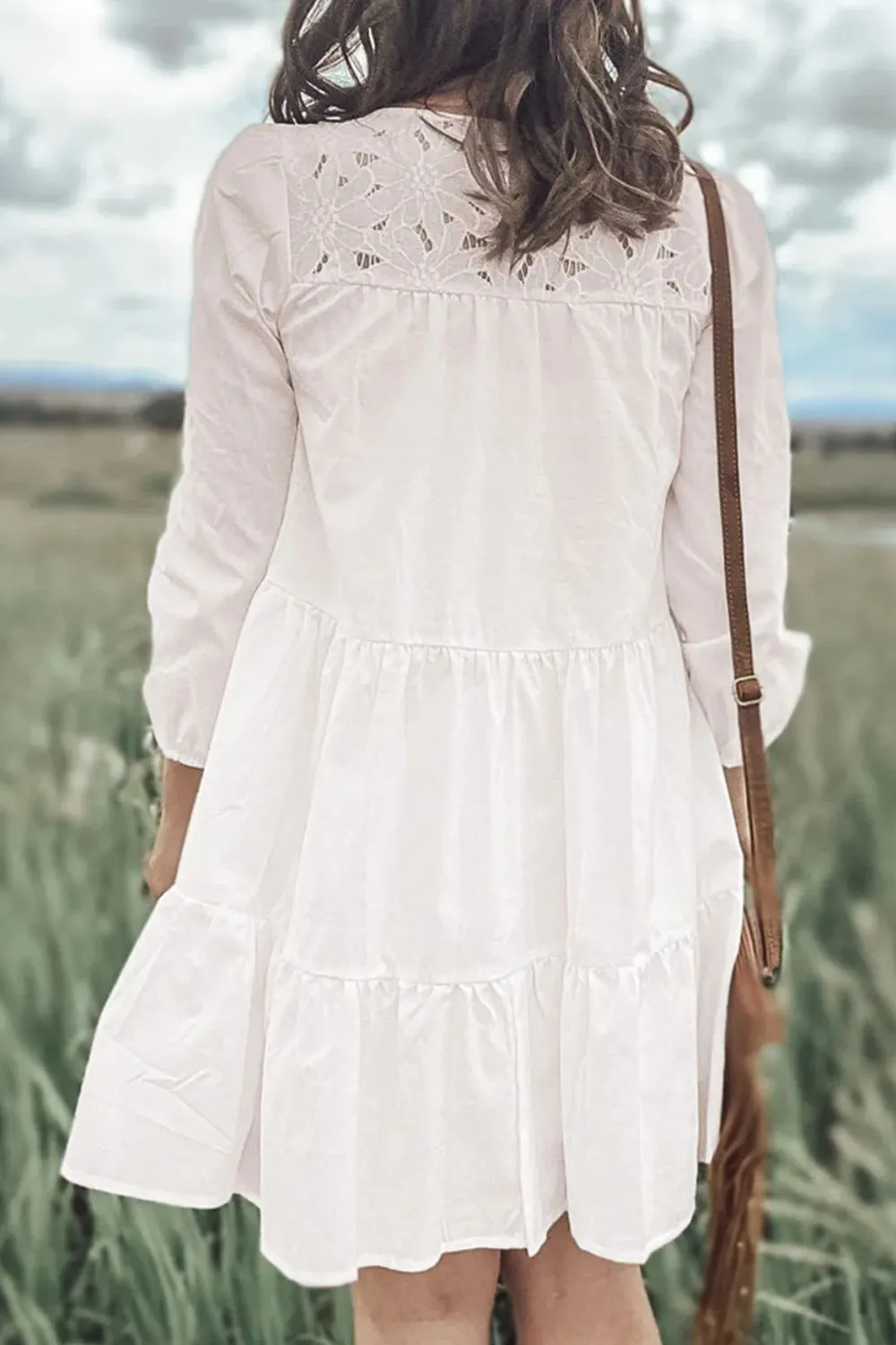 Tiered Round Neck Three-Quarter Sleeve Dress, image 2