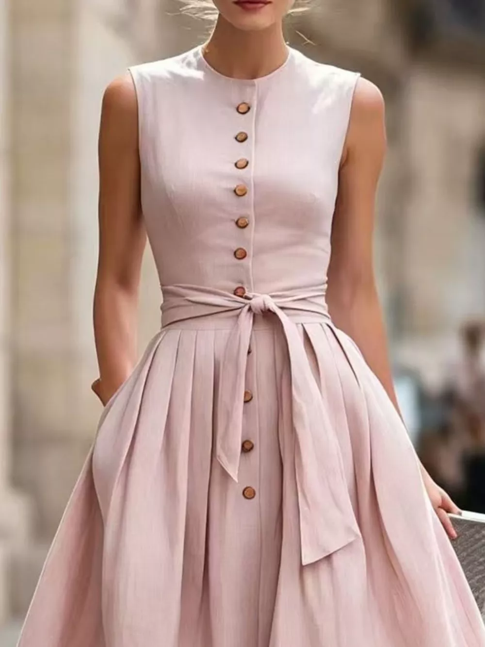 Full Size Sleeveless Button-Front Belted Midi Dress Plus Size, image 5