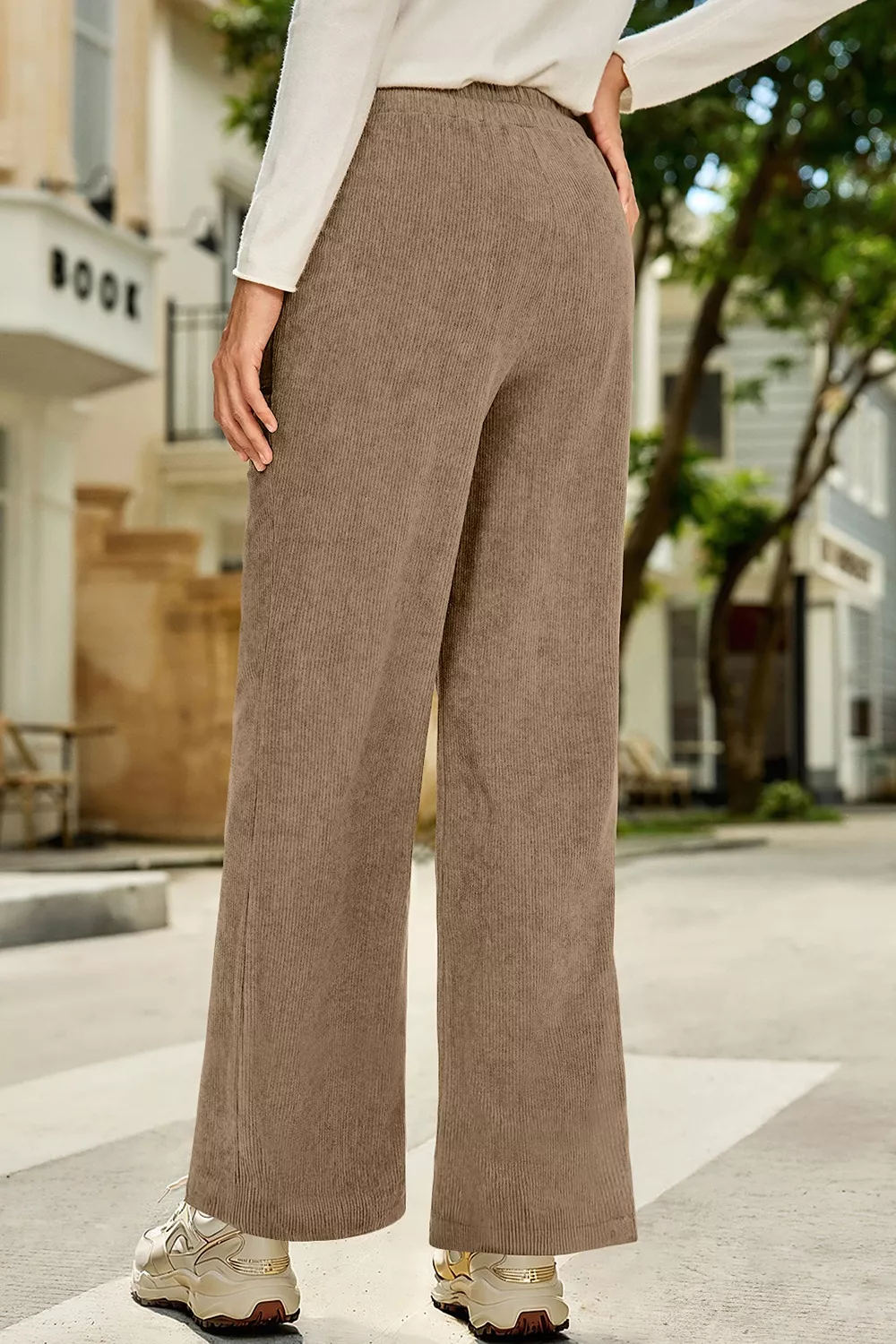 Corduroy Wide-Leg Drawstring Pants, image 3