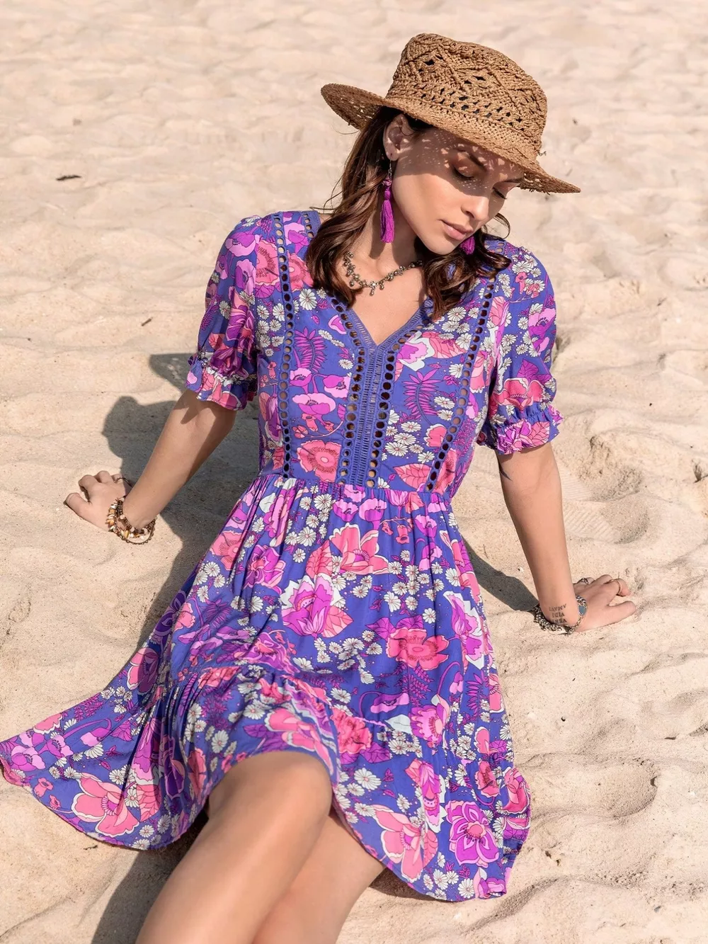 Floral Print V-Neck Mini Dress, image 3