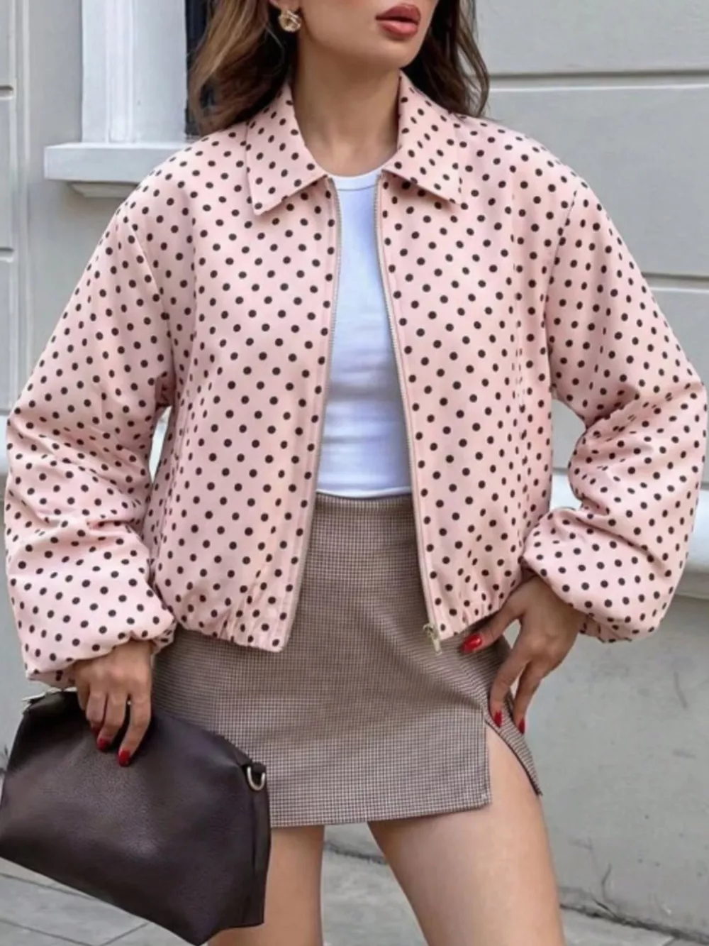 Polka Dot Casual Zip-Up Jacket, image 10