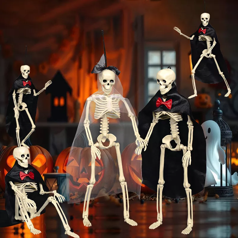 Halloween Posable Skeleton Couple with Wedding Veil and Cape, image 4