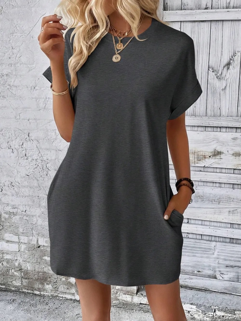 Round Neck Short Sleeve Mini Dress, image 11