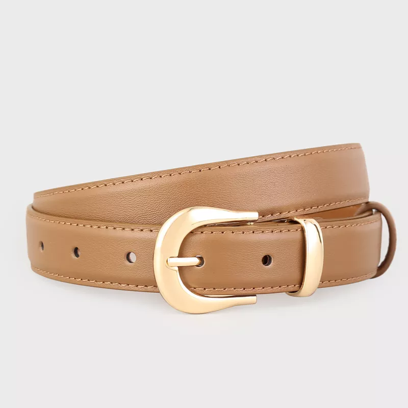 Leather Skinny Belt with Golden Buckle, image 5