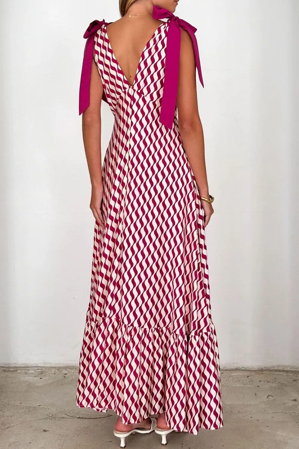 Printed V-Neck Tie Shoulder Midi Cami Dress, image 10