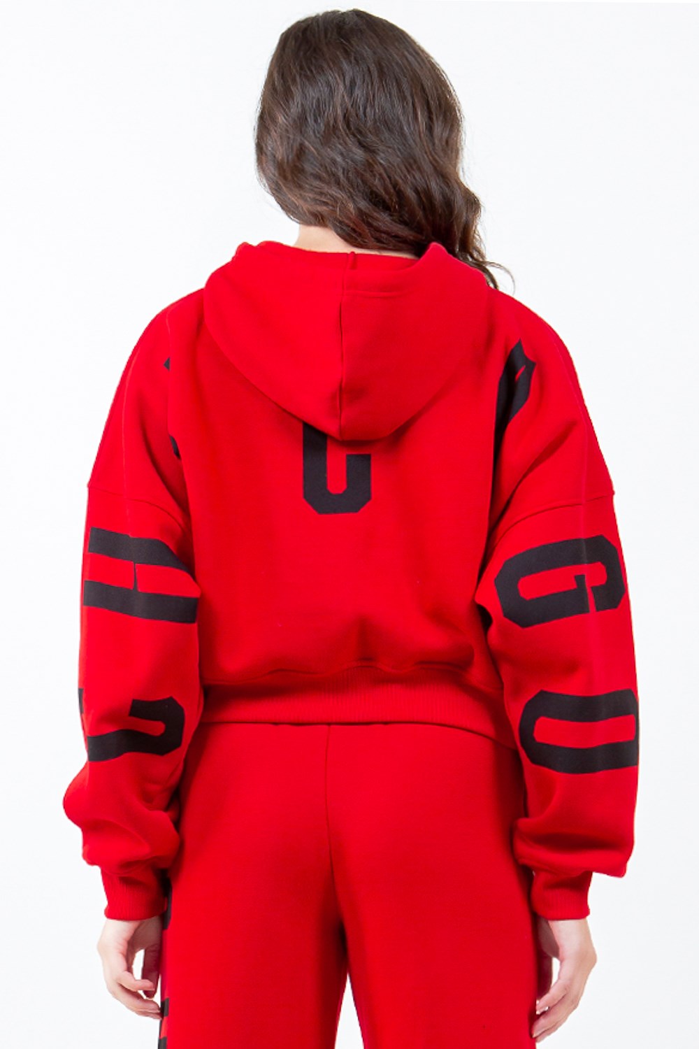 Letter Graphic Long Sleeve Drawstring Cropped Hoodie, image 2
