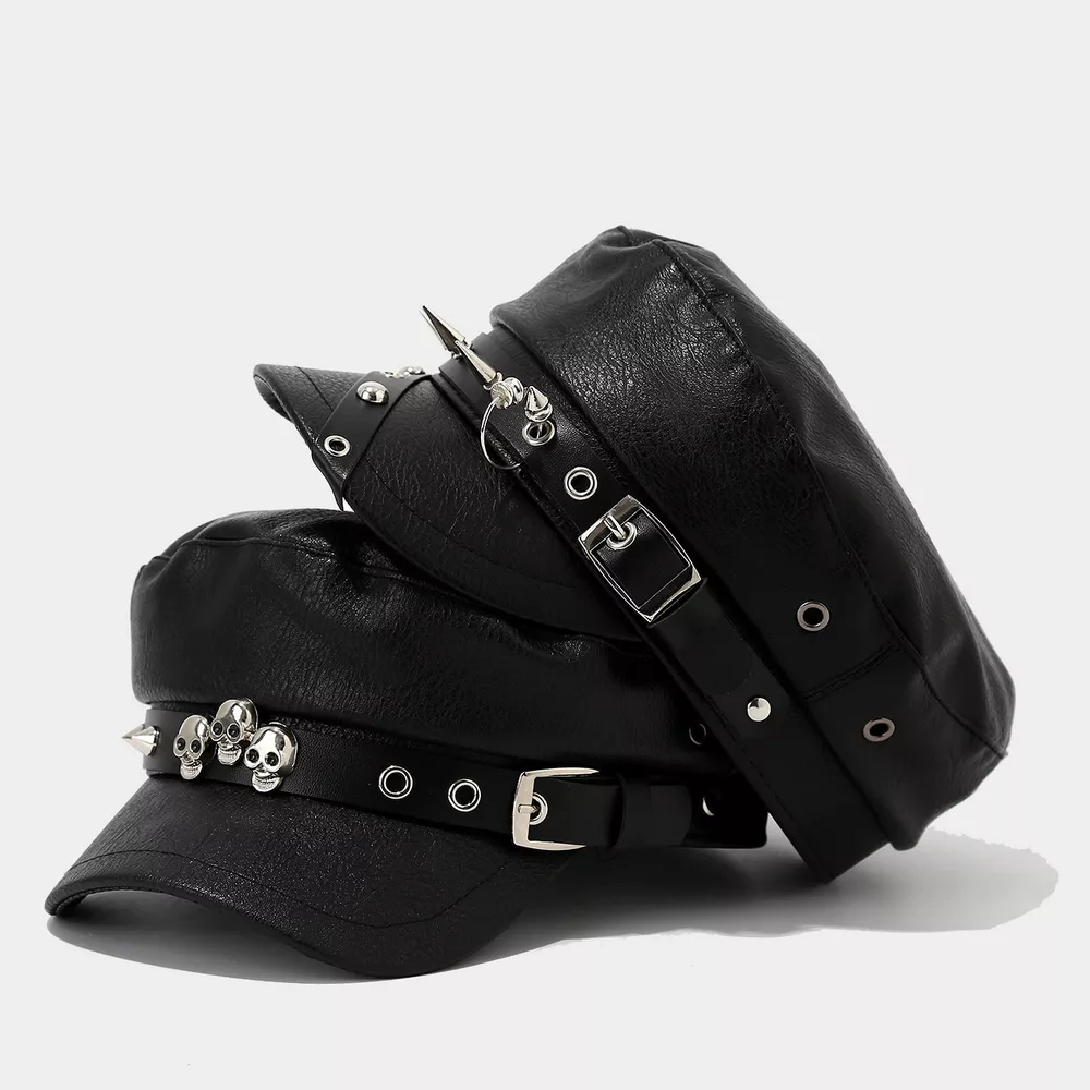 Studded Embellished Faux Leather Hat, image 2
