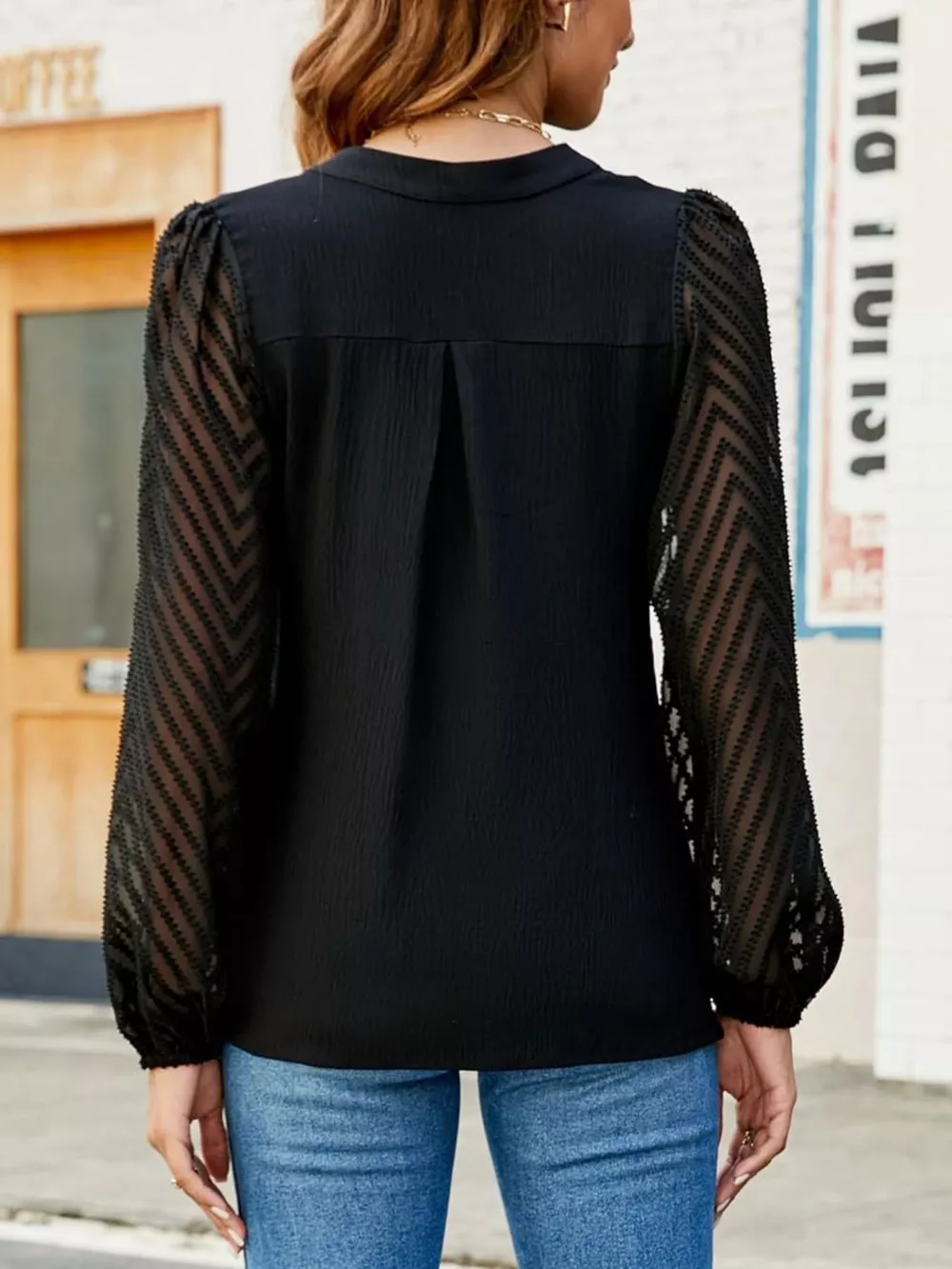 Notched Balloon Sleeve Blouse, image 17